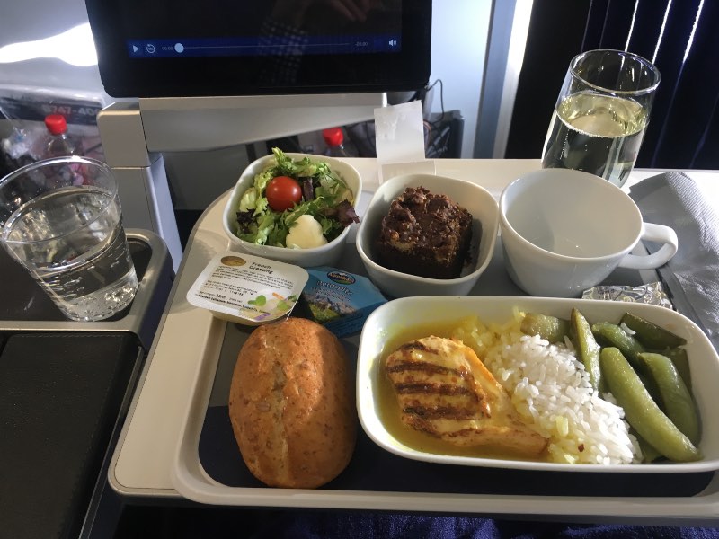 Lufthansa Premium Economy meal on a flight from Frankfurt to Dubai