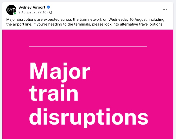 Example of a post on Sydney Airport's Facebook page