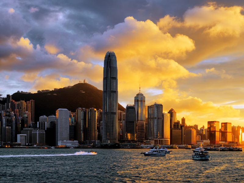 Skyline of Hong Kong at sunset