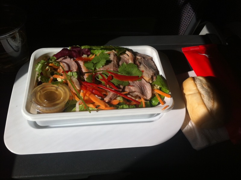 Duck salad in Qantas Economy Class from Sydney to Queenstown